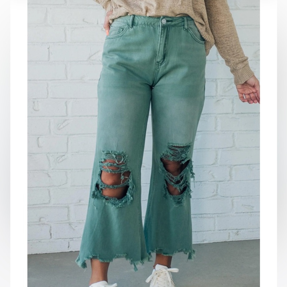 Riah Distressed and Washed Wide Leg Pants